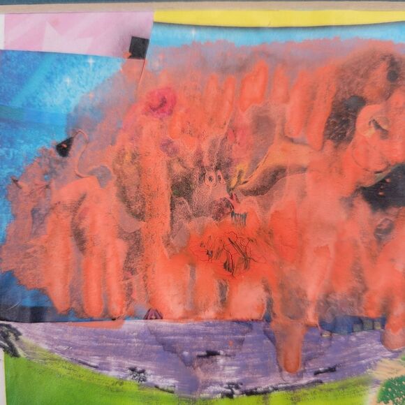 Abstract Mixed Media Collage Art Paint Pencil Drawing Original Signed Frame - Picture 9 of 14